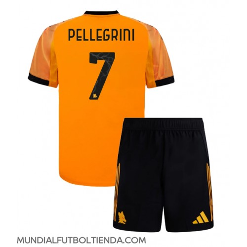 Camiseta AS Roma Lorenzo Pellegrini #7 Segunda Equipación Replica 2025-26 para niños mangas cortas (+ Pantalones cortos)